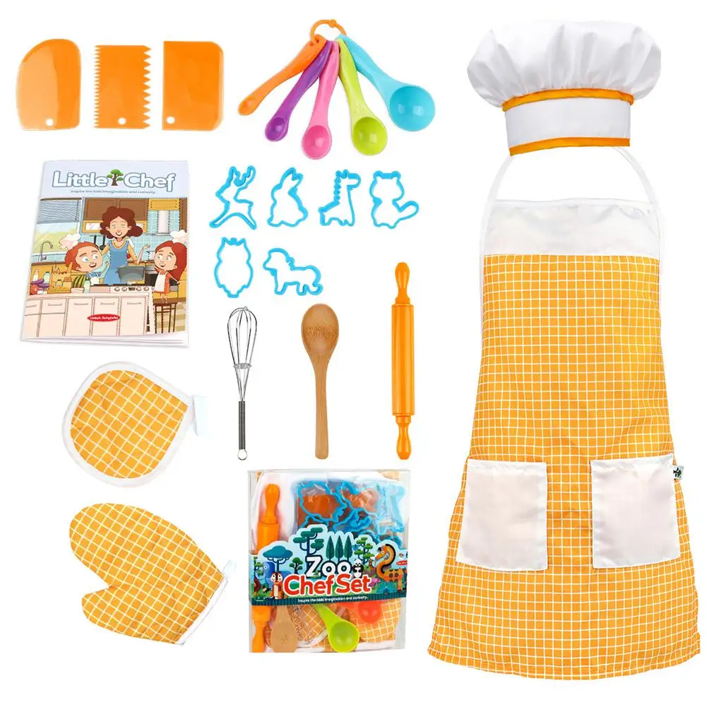 

Kids Baking Set With Apron Cooking And Baking Set For 3-8 Year Olds Food-grade Real Kitchen Playhouse Accessories Gift Set Pro