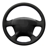 car steering wheel cover hand stitched black genuine leather for honda civic 2001 2002 civic hybrid 2003