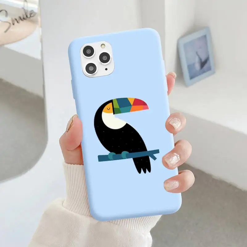 

Cartoon Cute Parrot Phone Case For IPhone 6 6s 7 8 Plus X Xs Xr Xsmax 11 12 Pro Promax 12mini Candy Blue Silicone Cover