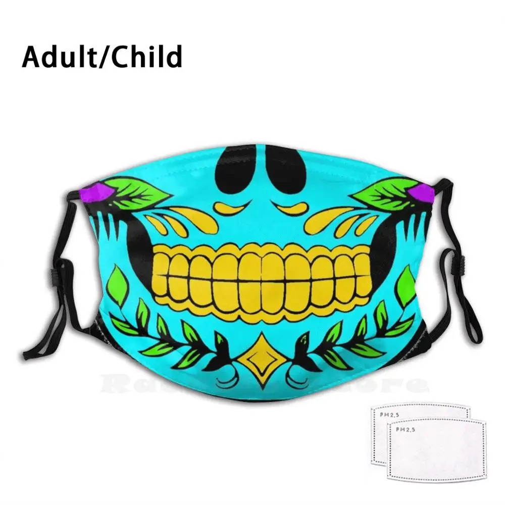 

Лидер продаж, новый дизайн в виде сахарного черепа в виде татуировки. Маска для лица с забавным принтом, многоразовая, с фильтром