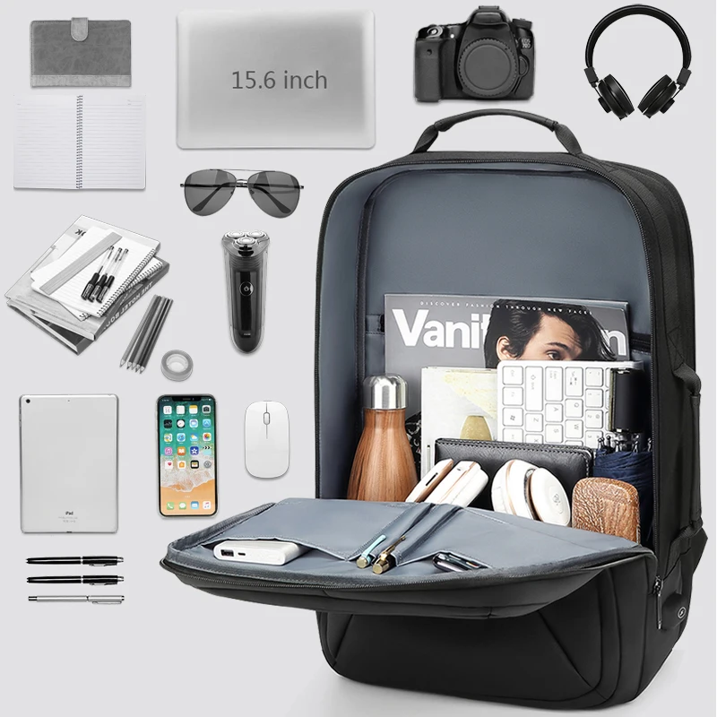 

EURCOOL 15.6 inch Laptop Business Backpack Men Water Repellent Large Capacity Male Bag Mochila with USB Charging Travel Backpack