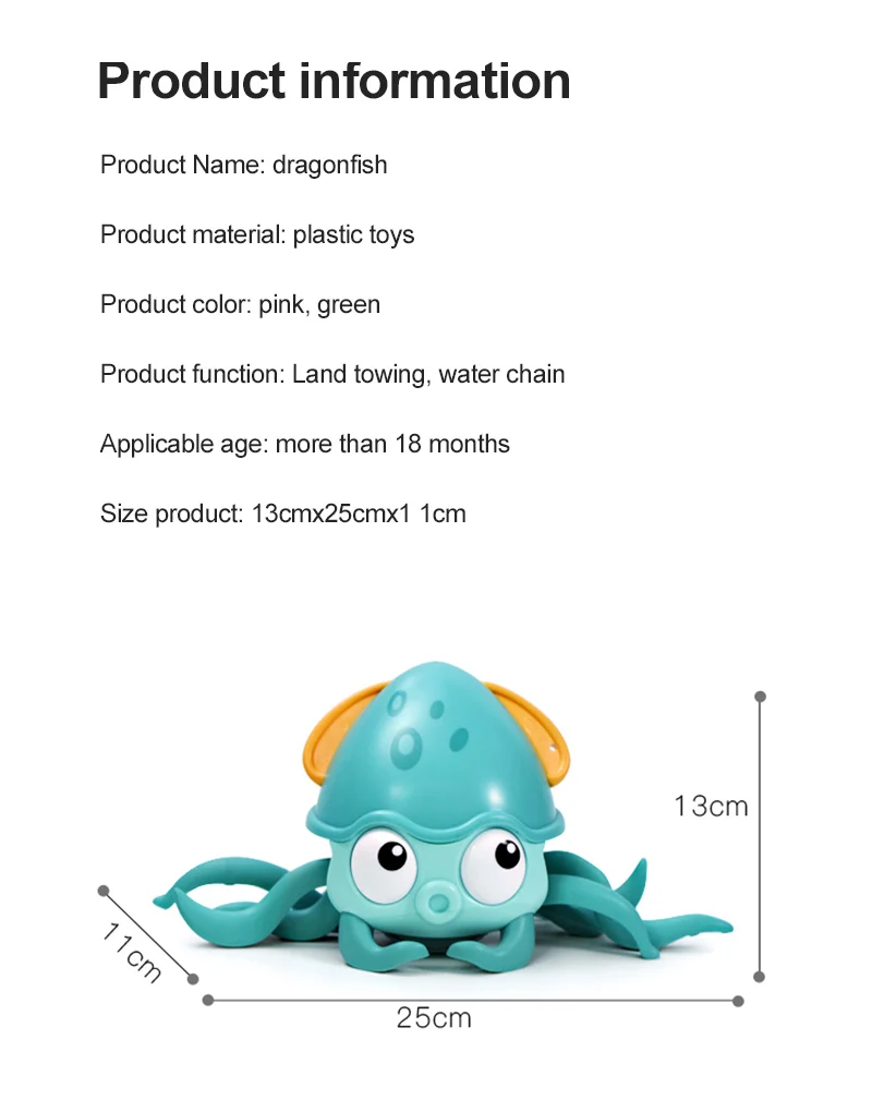 

Baby Swimming Bath Toy Cute Cartoon Animal Octopus Clockwork Bath Toy Infant Swim Wound-up Chain Clockwork Toys 0-24M