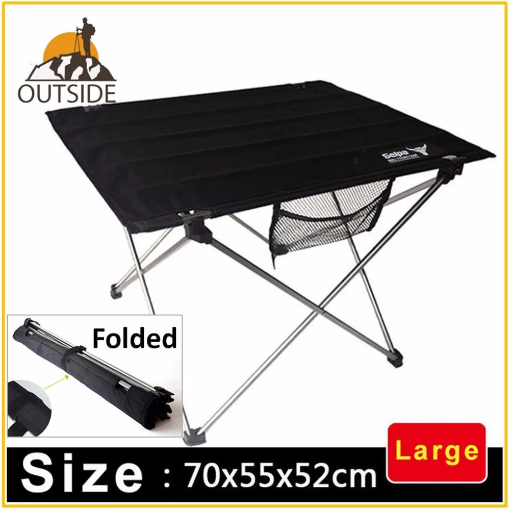 Mesa plegable de gran tamaño para exteriores, utensilio de aleación de aluminio de 75x55x52cm para acampar, mesa de escritorio enrolladas durables y ligeras