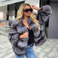 fashion short genuine silver fox fur coat round collar woman winter new genuine full pelt silver fox fur jacket trendy outwear