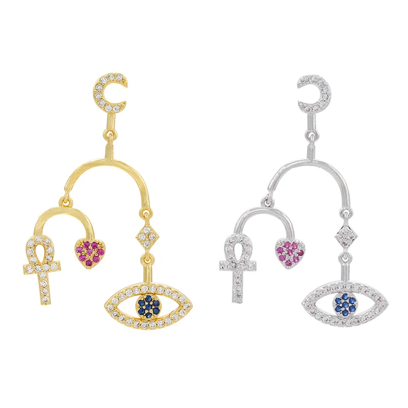 

Dangle unusual Earrings for Women CZ Evil Eye Cross Heart Earing Geometric Gold Silver Color Stud Square Asymmetrical Hanging