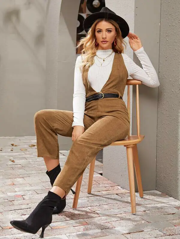 

Brand New Women's Casual Corduroy Loose Suspenders Jumpsuit Fashion Solid Trousers Overalls Playsuit Female Autumn Wear