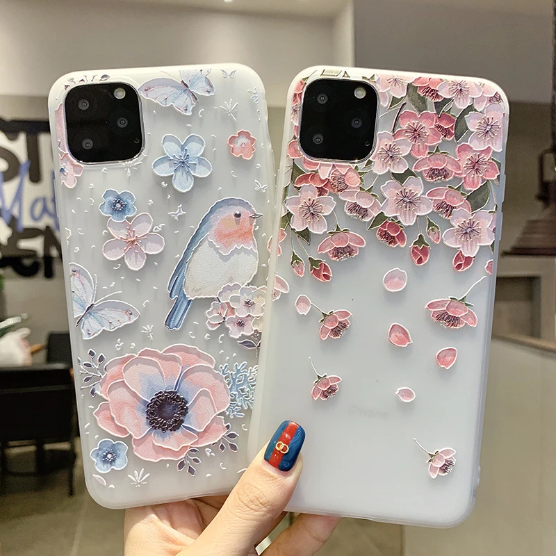 Bird flower pattern semi-Xiuming TPU leisure mobile phone protection case for iPhone 11 pro max iphone 7 x xr and plus | Мобильные