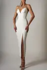 Женское Бандажное платье до колен, белое сексуальное платье миди без рукавов с V-образным вырезом и разрезом, лето 2021