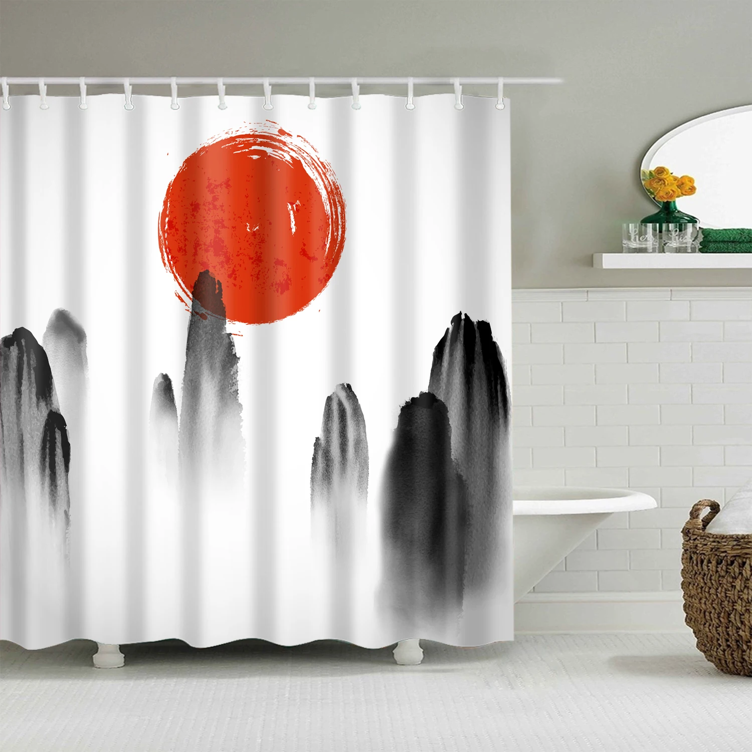 

Mountain 3D Green bath curtain long 180x200cm Waterproof polyester Blackout Shower curtain For bathroom curtain cortinas bano