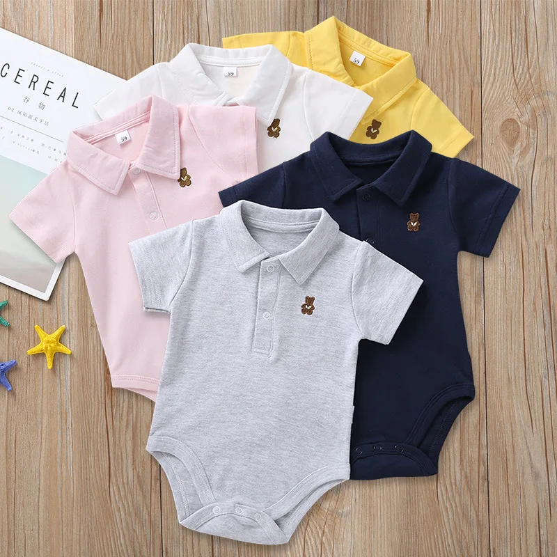 

2021 Summer Newborn Baby Boy Clothes Unisex 0-12M Cotton Bodysuits Baby Girl Clothes Short Sleeve Animal Polo Shirt Ropa Beb