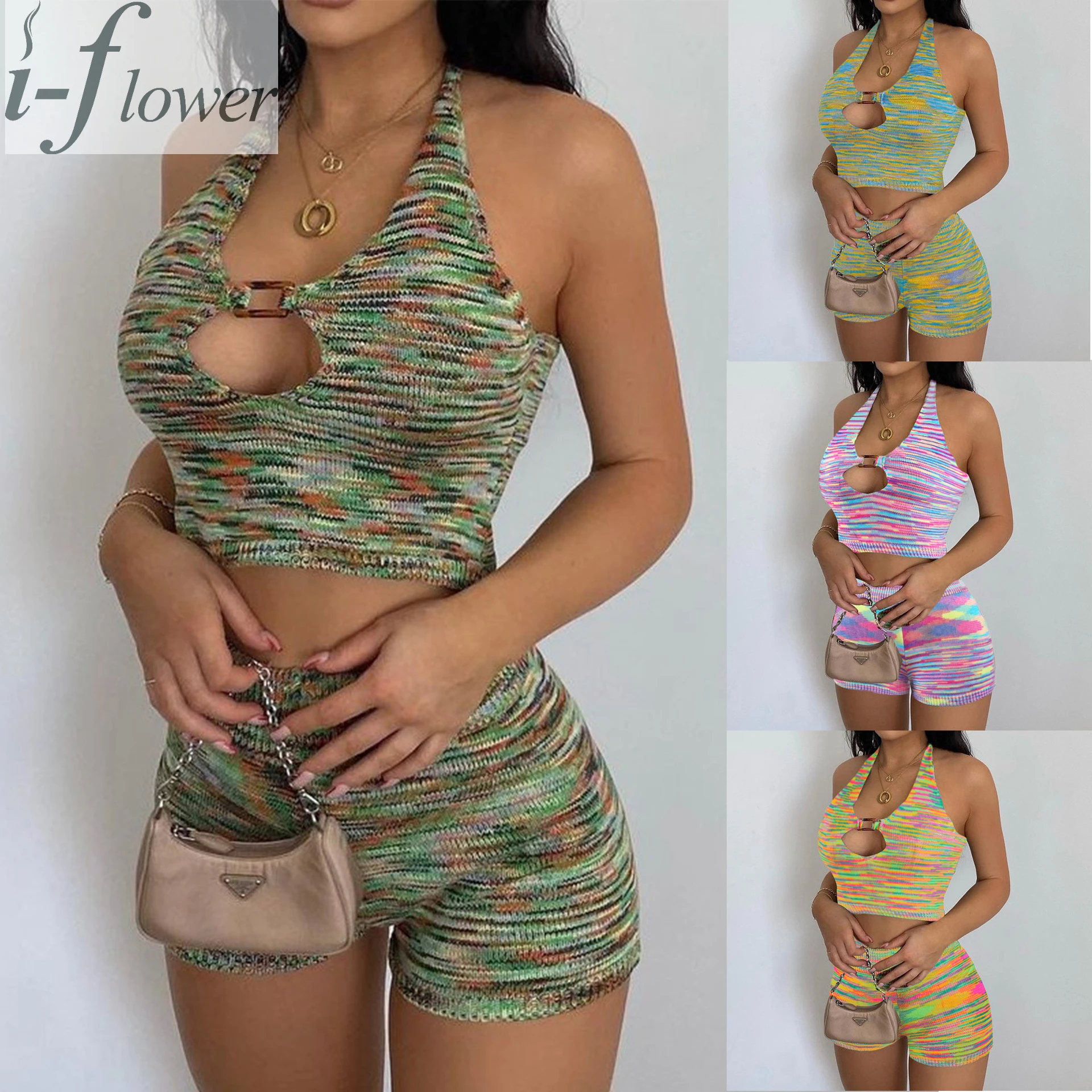 

Женский трикотажный комплект из топа и юбки, облегающее хлопковое мини-платье без рукавов с лямкой на шее и открытой спиной, 2022