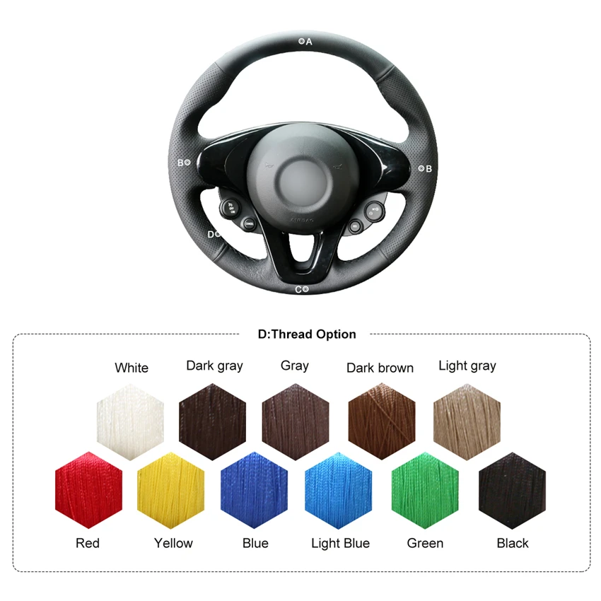 

MEWANT Black Artificial Leather Steering Wheel Covers for Smart New Fortwo Forfour 2015 2016 2017