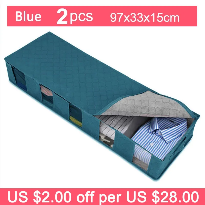 Складной нетканый ящик для хранения одежды 2 шт. сумка прозрачных окон на молнии