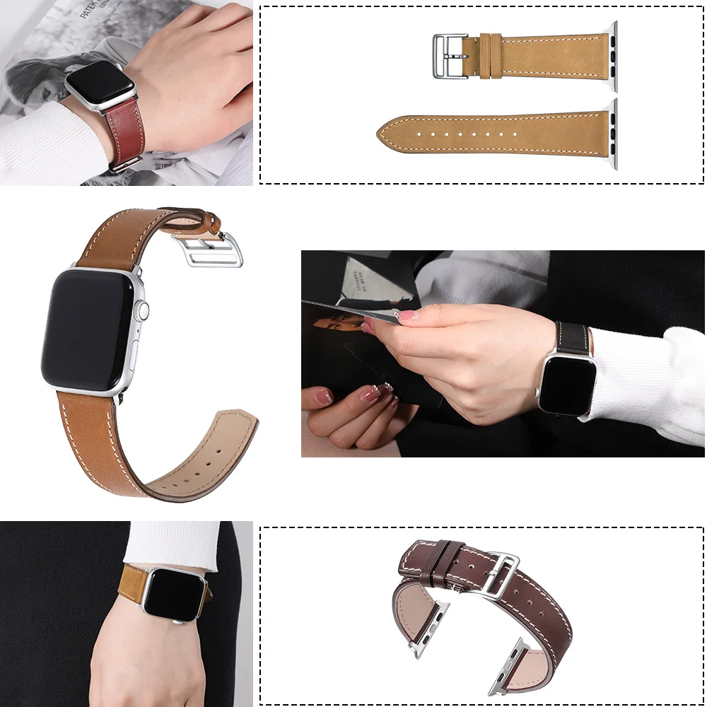 Ремешок iStrap для кожаных часов Apple Watch Series 4/3/2/1 спортивный кожаный браслет 42 мм 38