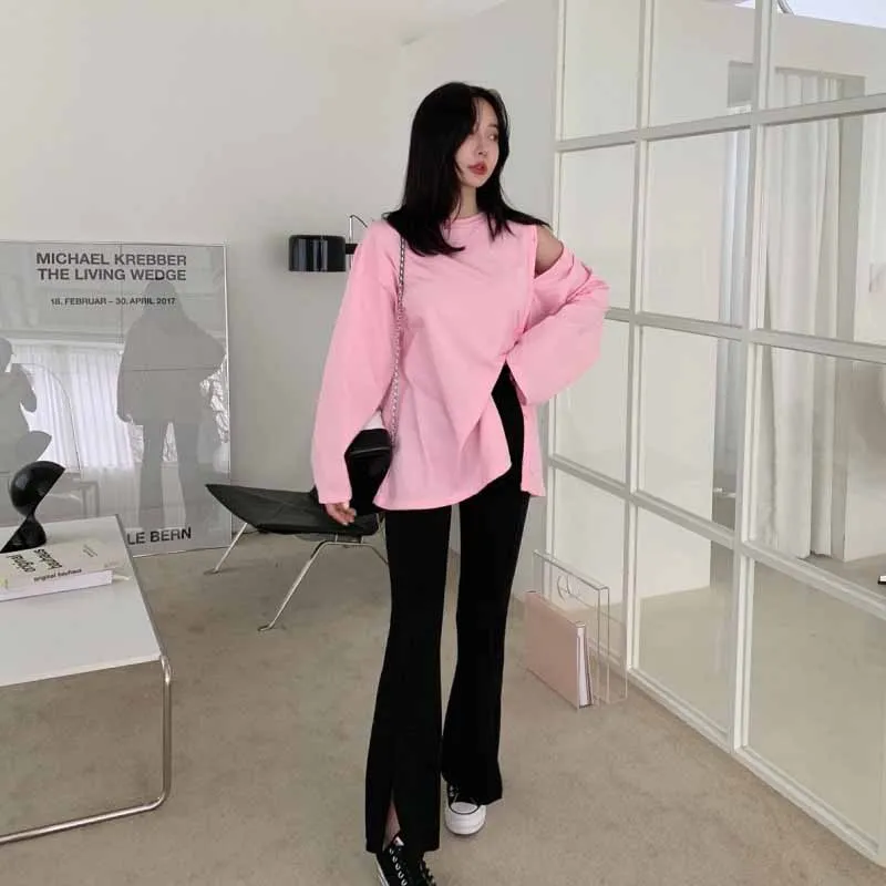 Осенняя пикантная женская футболка с открытыми плечами корейские футболки