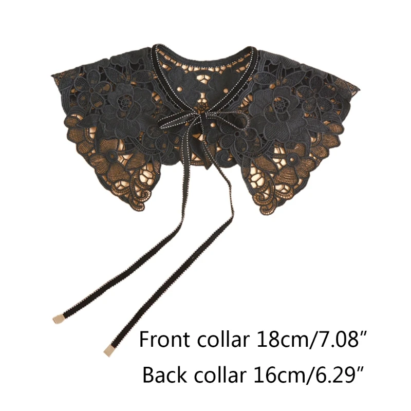 

Vintage Style Womens Doll False Fake Collar Hollow Out Crochet Lace Half Shirt Necklace Shawl with Imitation Bowtie K3NF