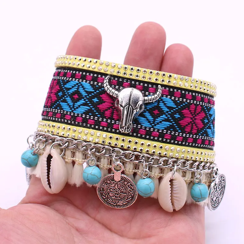 Кожаный браслет дружбы в богемном стиле женский ручной работы из сплава с