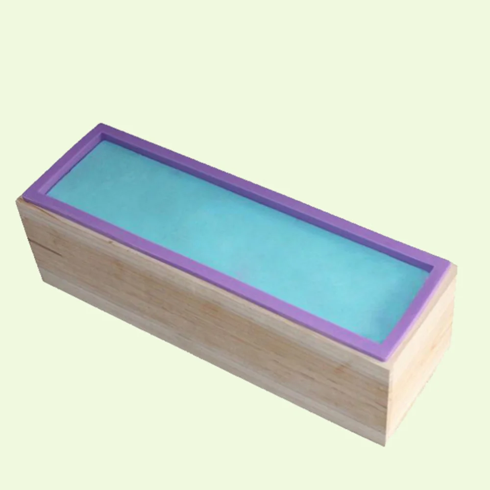 

Flexible Rectangular Soap Loaf Silicone Mold with Wooden Box DIY Tool for Soap Cake Making Supplies (Random Color, Small Size)