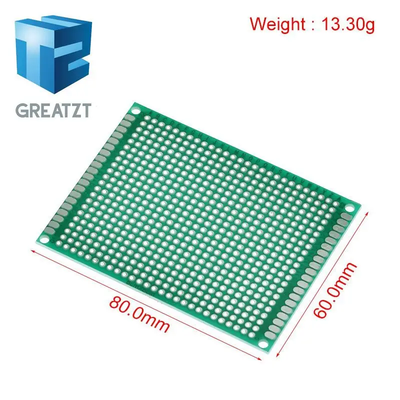 GREATZT 5PCS 6*8 6X8cm Double Side Prototype pcb Breadboard Universal Printed Circuit Board for Arduino 1.6mm 2.54mm Glass Fiber |