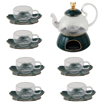Teapot with 6 cups Чайник с цветами с подсвечником, европейский стиль керамики, чайные чашки и блюдца, послеобеденный черный чайный сервиз, чайный горшок - Цвет: Teapot with 6 cups