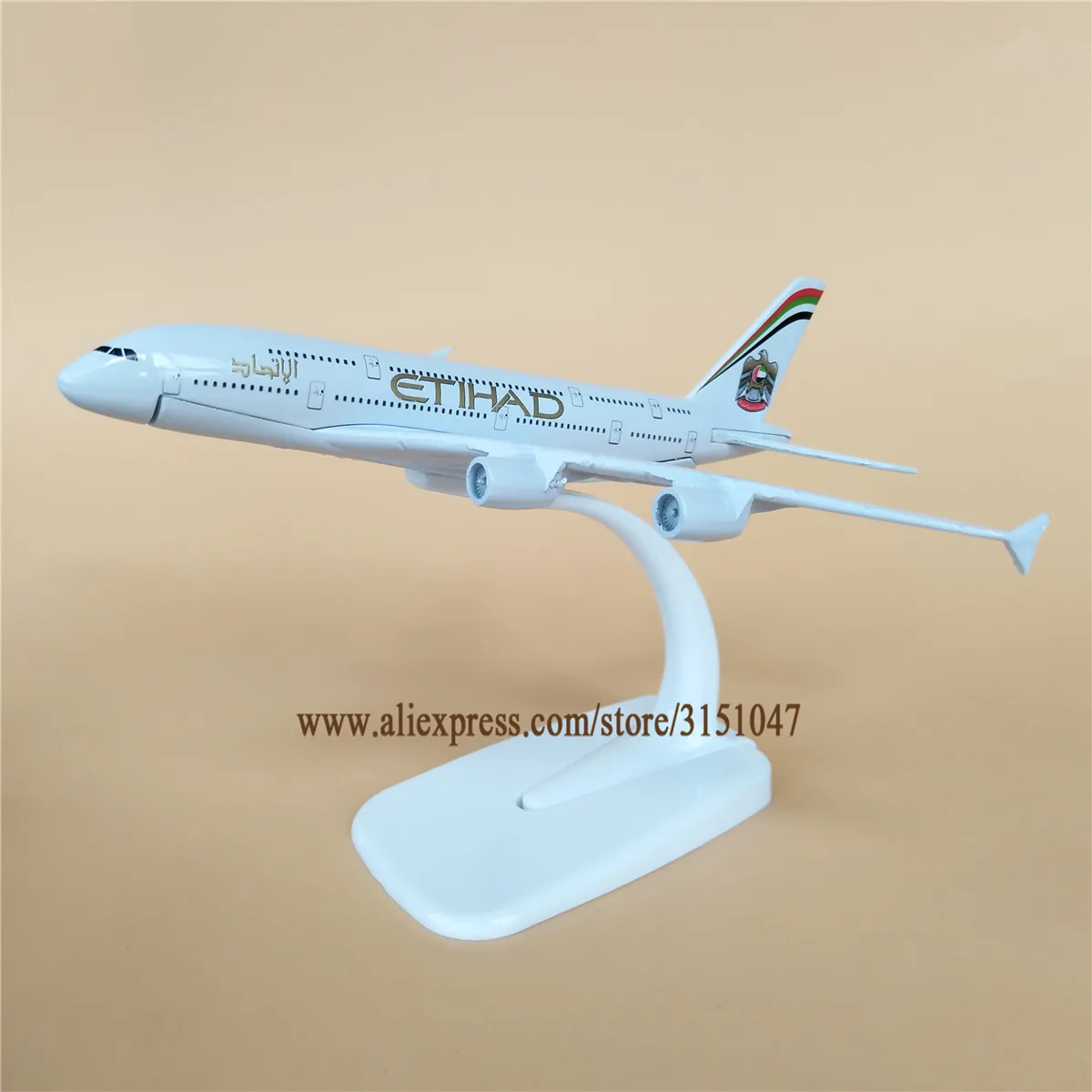Модель самолета из металлического сплава для авиакомпании Etihad A380 модель аэробус