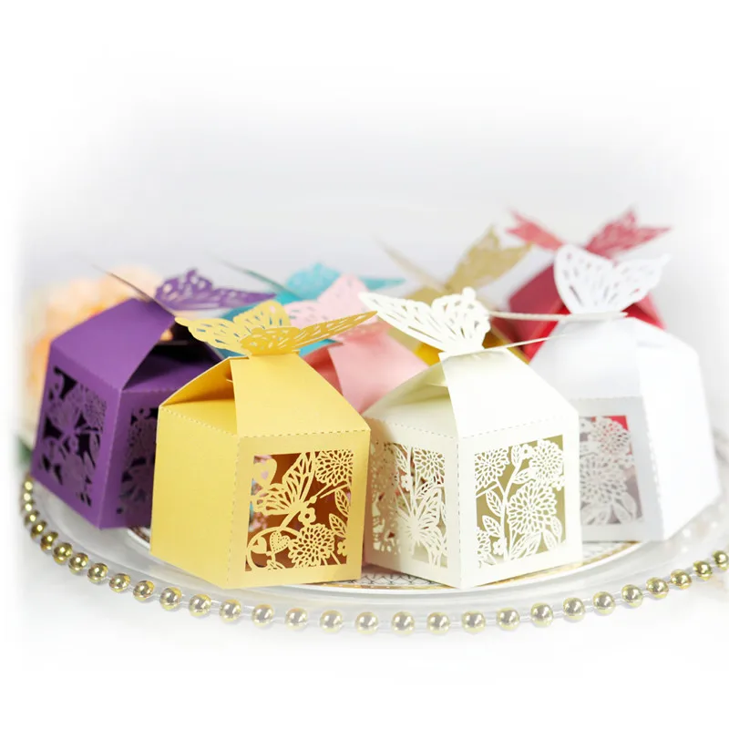 10 шт. бабочка Лазерная резка полые сувениры Упаковка шоколад коробка подарки