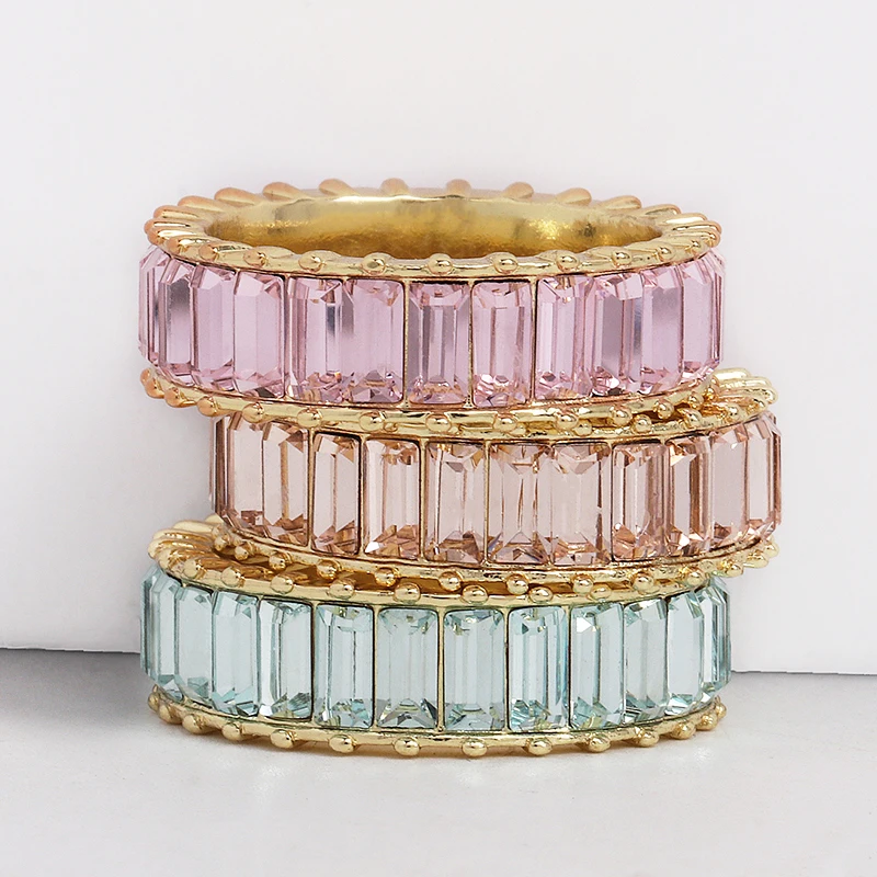 

Wholesale New Rainbow Rings Women's Copper CZ Gold Rings Rhinestone Jewelry Geometry Wedding Engagement Ring For Party Gift