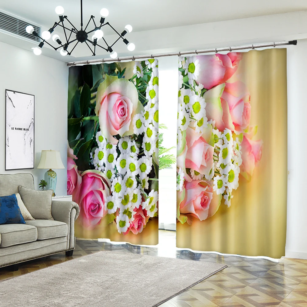 

Perforated Hook 3D Blackout Curtains Buff Flower Colorfully Simple Custom Full Sunscreen Windows Bedroom Living Room Decoration