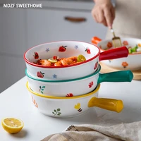 mdzf 1000ml600ml ceramic round baking pan with handle glaze heat resistant baking bowl salad noodles bowls bakeware tary