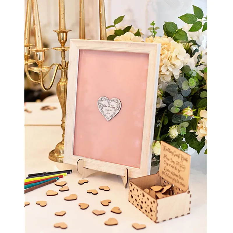 

Unique Wedding Guest Book personalised Rustic shadow box frame 3D bridal shower Guestbook heart Alternative Wooden Drop Top Box