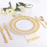 60pcslot wedding party home supplie plastic party plates for 10 people party gold disposable plates plastic wedding supplies