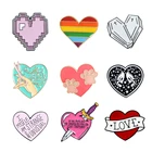 Pixel Love Heart радужные цветные значки в гробу, симметричный скелет, меч, брошь для влюбленных, подарки, феминистские ювелирные изделия, аксессуары