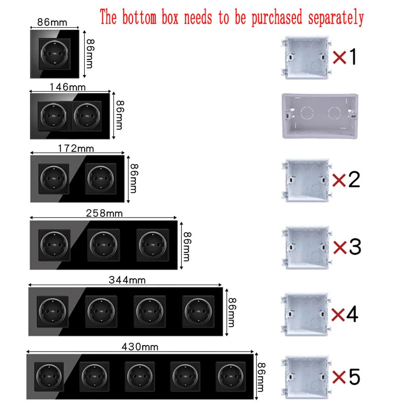 

BONDA USB power socket European Union German standard Black crystal tempered glass panel, three-layer power socket, wall socket