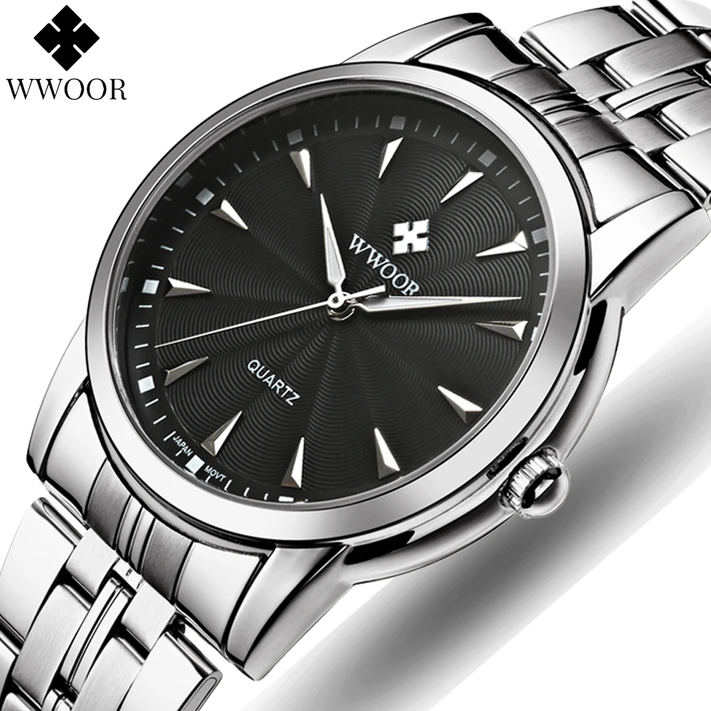 WWOOR 2021 New Mens Watches Quartz Casual Business Black Stainless Steel Square Men's Watch Top Brand Luxury Watch Reloj Hombre