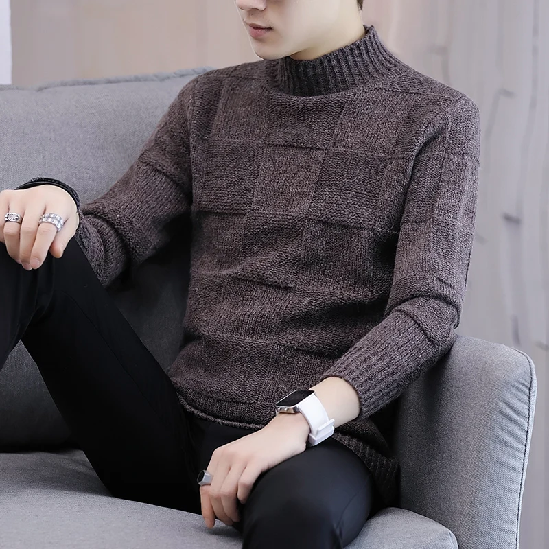 

LEFT ROM Cashmere Sweater Men Brand Clothing Men Sweaters Pure color Casual knit Shirt Autumn Wool Pullover Man High collar XXXL