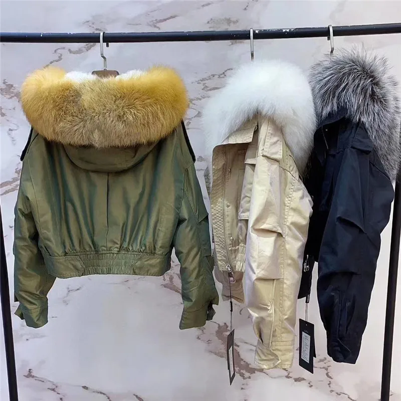 waterproof bomber jacket big red fox fur hood winter jacket women parka thick warm natural real wool fur lining coat army green