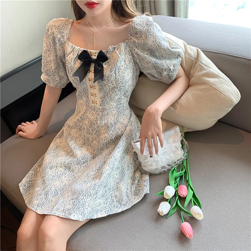 

Summer Women's Dress 2021 Vintage Harajuku Mini Floral Dress Casual Sexy Aesthetic Clothing Fairycore Kawaii Dress Cottagecore