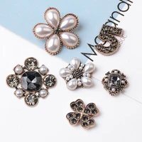5 pcs pearl rhinestone buttons alloy material flower disk rhinestone buckle accessories diy shoes clothes and bow tie materials