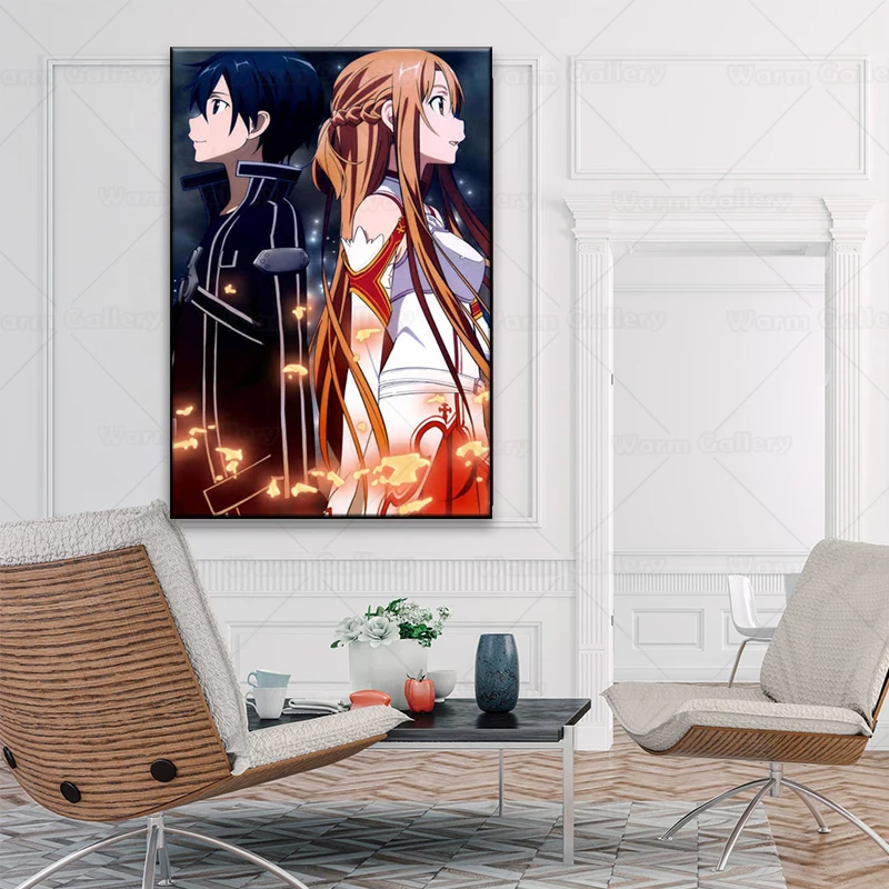 Картина на холсте видео игра искусство меча онлайн Kirito Asuna постер японское аниме