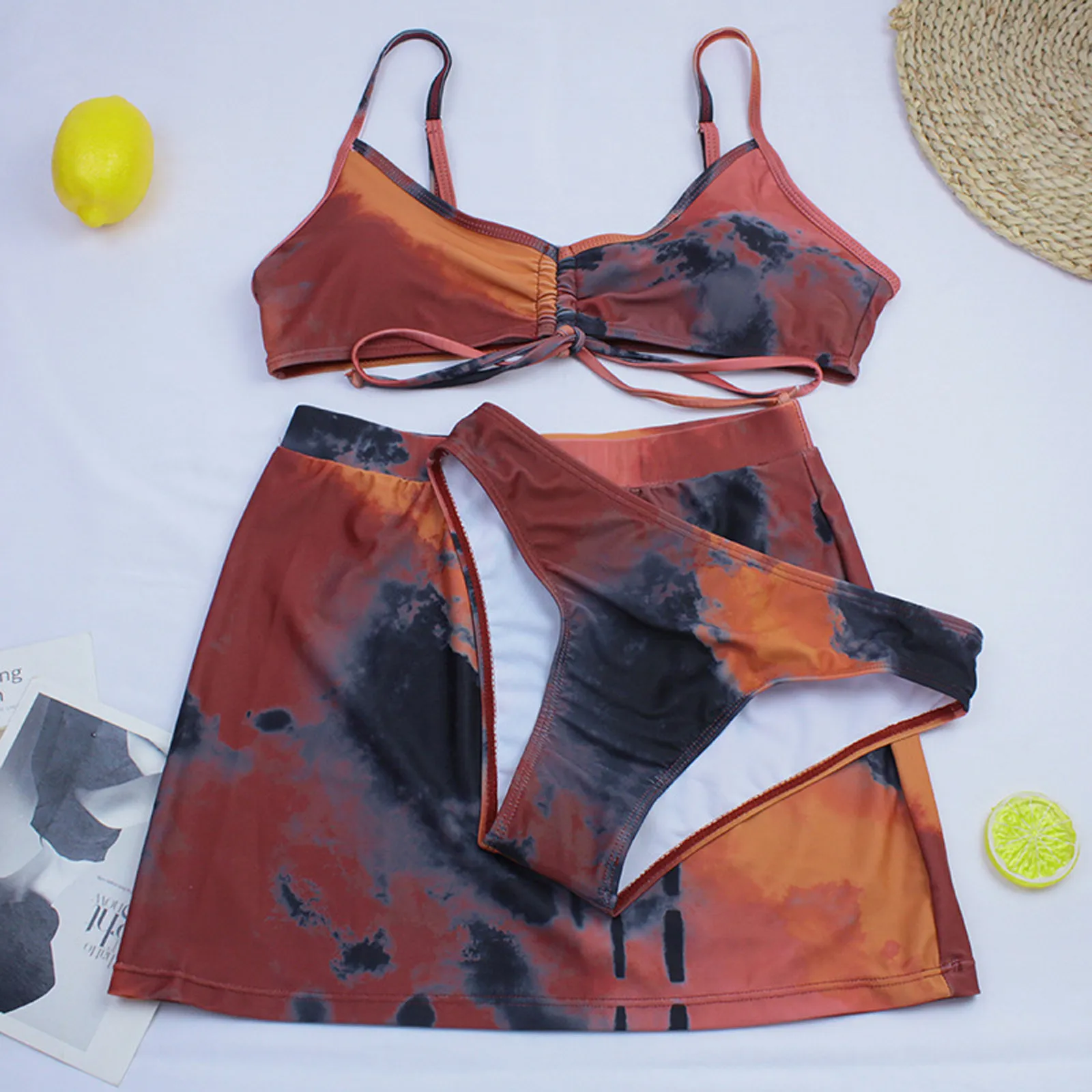 

2021 New Women Skirted Swimsuit Print Bikini 3 Pieces Swimsuit Sexy Bikini Swimming Suit Female Bathers Bathing Suit Beach Wear