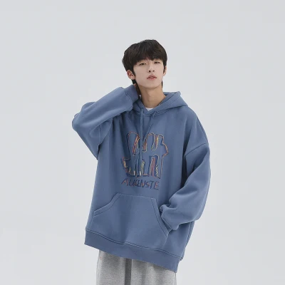 

Autumn and winter men and women with velvet sweater Han loose graffiti printing hooded leisure student kangaroo jacket