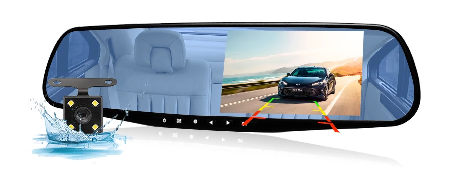 E-ACE, 4,3 дюймов, двойная, 1080 P, HD зеркальная камера, ночное видение, Автомобильный видеорегистратор, камера заднего вида, парковочная линия с камерой заднего вида, видеорегистратор