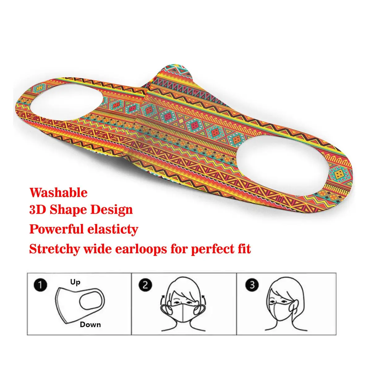 

Colorful Bright Dashiki Ethnic Pattern Styles Art Washable elastic Earloop Face Breathing Mask Reusable Anti Dust Cotton Mouth