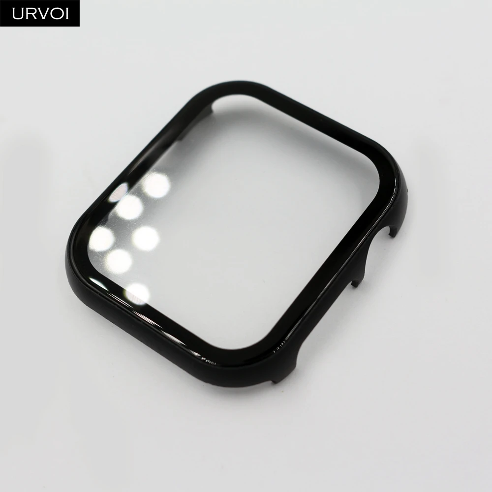 Металлический Чехол URVOI для apple watch series 5 4 3 2 1, чехол с закаленным стеклом для iwatch 40 мм 44 мм, жесткая рамка, алюминиевый бампер - Цвет: Black