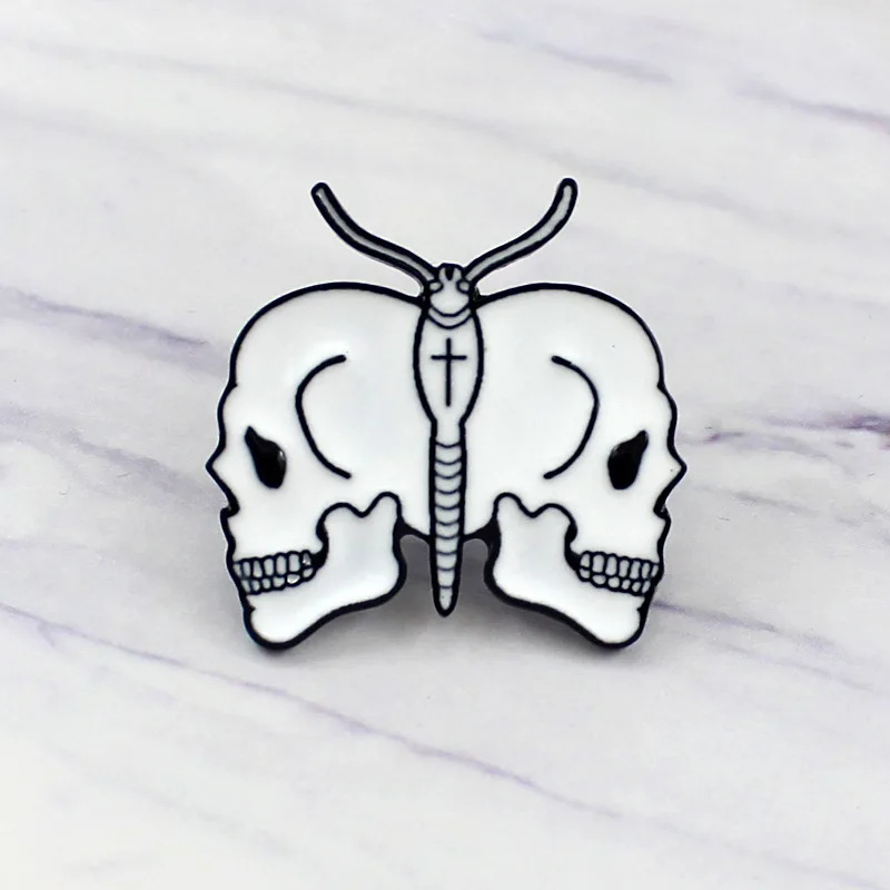 

Best selling personality symmetrical white skeleton strange metal enamel pin lapel sweater brooch gift
