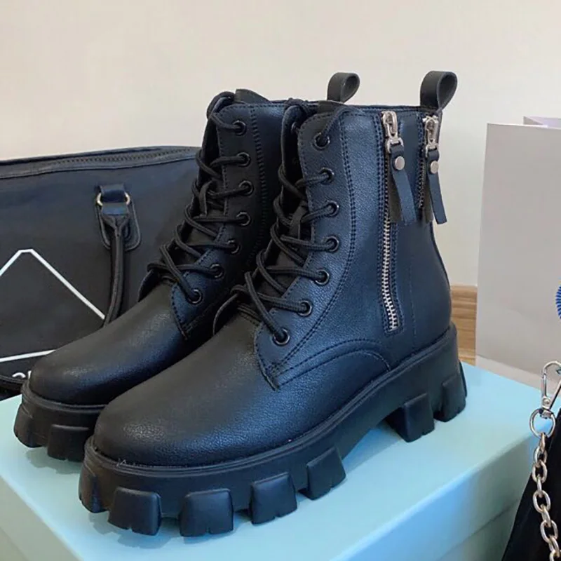 

Brand Women Designer Fashion Leather Boots Size 35-40 Thick Rubber Bottom