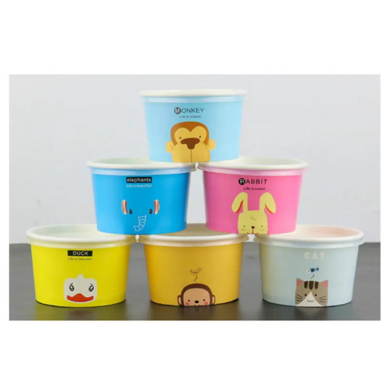 

50pcs Thicken disposable cartoon animal ice cream paper bowl 130ml 200ml yogurt bowl pudding paper cup small cake packaging cups