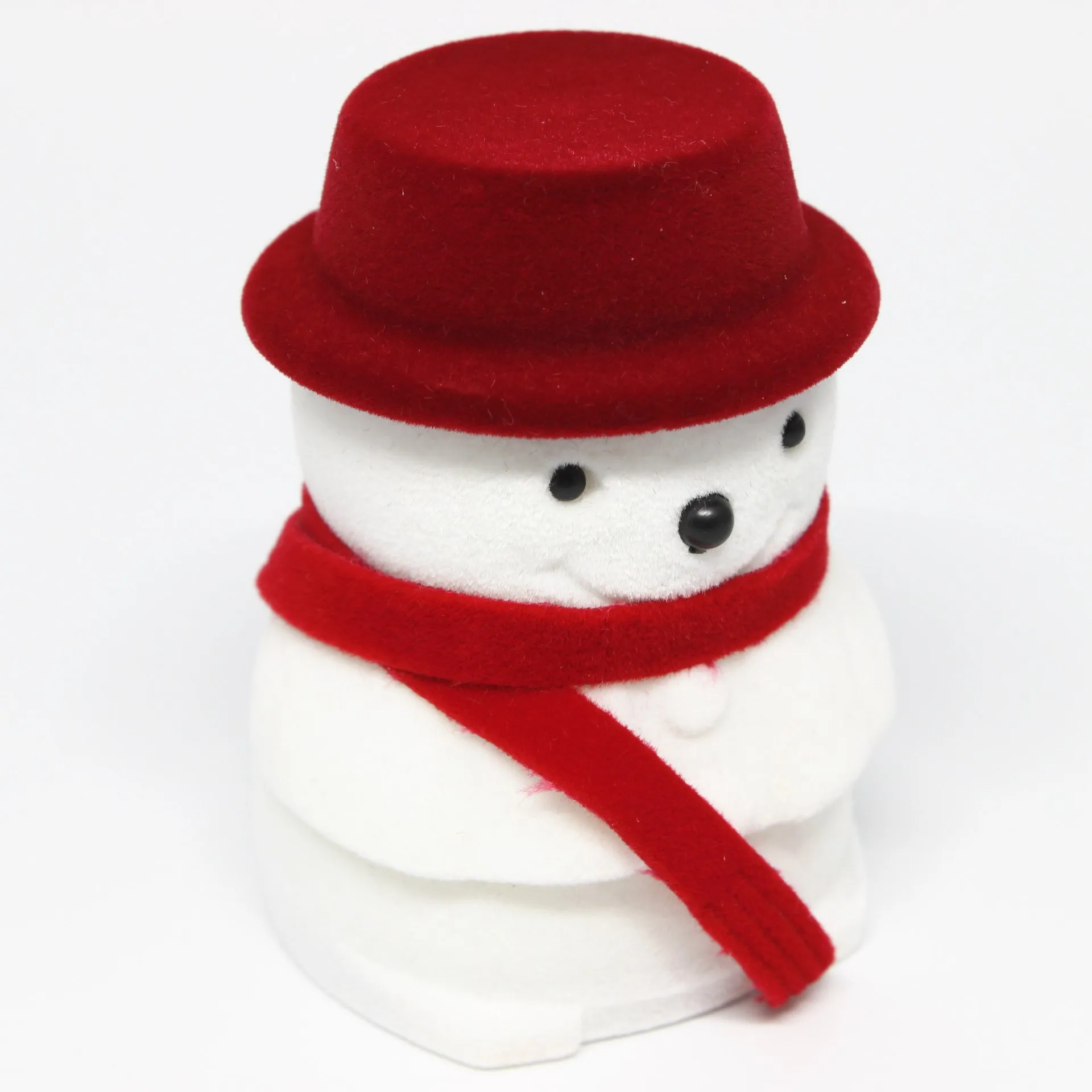 HOSENG 10Pcs Winter Christmas Little Snowman Cute Ring Box Red and Black Hat Women Velvet Jewelry Case Gift For Friend  HS_932
