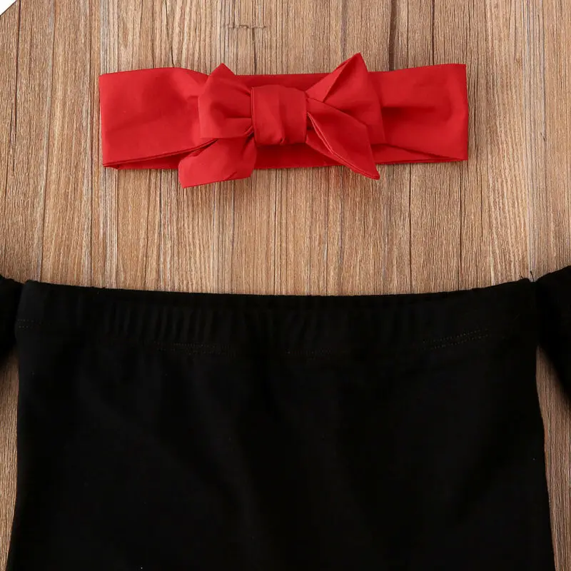 

Toddler Baby Kids Girls Off Shoulder Tops T-shirt Pants Headband Clothes Outfits Children Princess Clothes Set