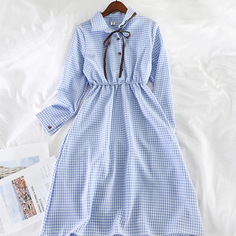 2019 Новое модное женское осеннее клетчатое ретро платье рубашка одежда|Женские